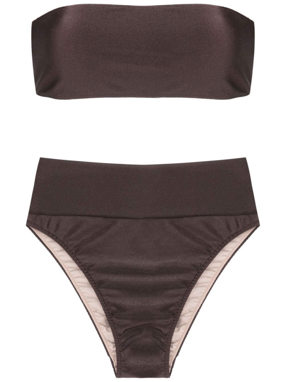 New Pois Solid High-Leg Bandeau Bikini - Image 4